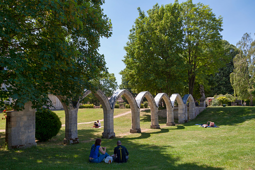 Compiègne France - May 27 2020: Ruins of the Jacobins Convent located in Songeons Park in the city center.