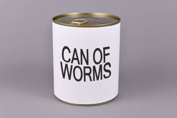 Concept for dfifficult situations and unpleasant experiences showing a tin can with white label and words 'Can of worms'