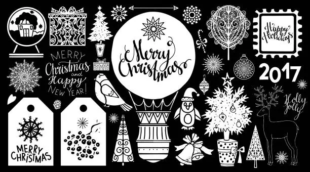 Vector illustration of Christmas icons, tags, mark