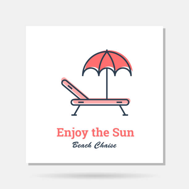 Vector simple red company logo example - Beach Chaise Vector red colored line simple company logo example - Beach Chaise, Enjoy the Sun. Linear flat design on white background for summer activity red beach chairs stock illustrations