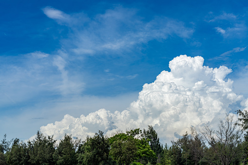 Vast white cumulus clouds with blue sky background