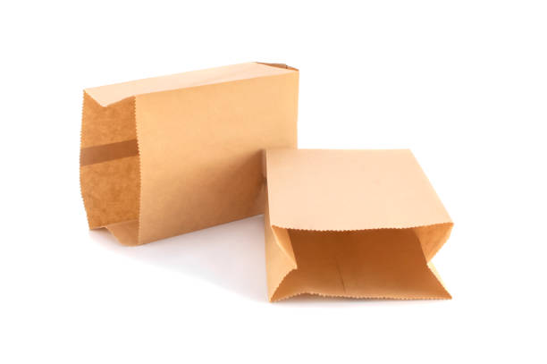 brown paper bag isolated on white and clipping path. - paper bag bag packed lunch paper imagens e fotografias de stock