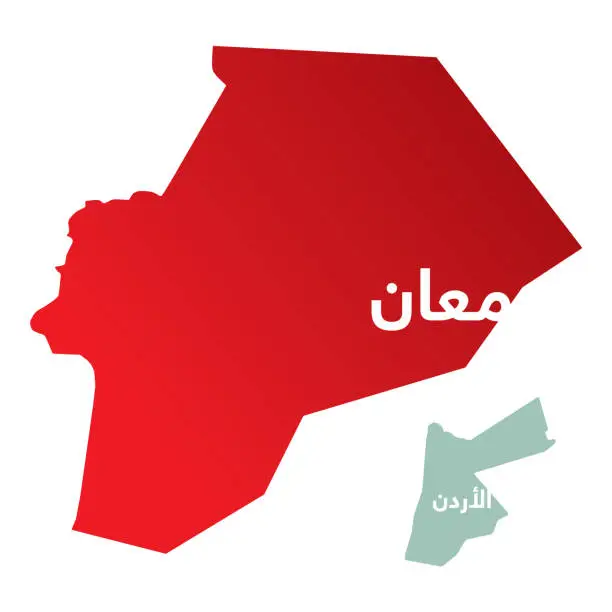 Vector illustration of Simplified map of the governorate / district of Ma'an in Jordan with Arabic for 