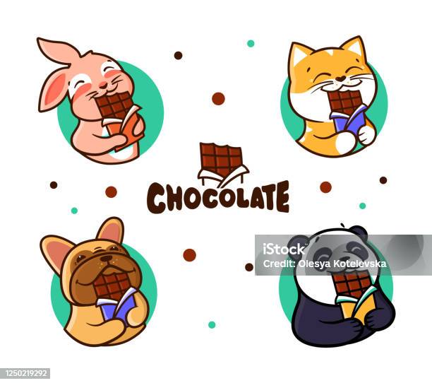 Set Of Logos Chocolate Logotypes Animals Eats Chocolate Stock Illustration  - Download Image Now - iStock