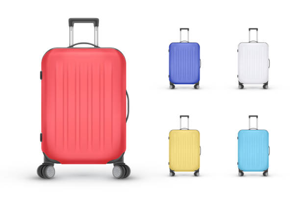 istock Set of realistic plastic suitcases. Travel bag isolated on white background. Vector Illustration 1250219408