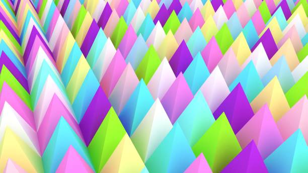 Holographic pyramids background. 3d illustration. Multicolor wallpaper. Smooth pastel texture. Spikes abstract. Sharp objects. 3d rendering backdrop. Holographic pyramids background. 3d illustration. Multicolor wallpaper. Smooth pastel texture. Spikes abstract. Sharp objects. 3d rendering backdrop. tin foil barb stock pictures, royalty-free photos & images