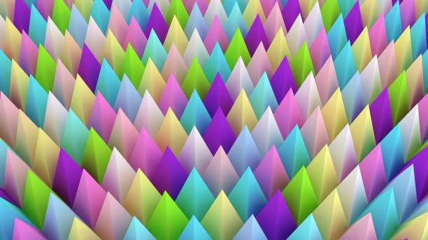 istock Holographic pyramids background. 3d illustration. Multicolor wallpaper. Smooth pastel texture. Spikes abstract. Sharp objects. 3d rendering backdrop. 1250220005