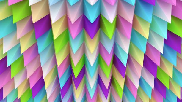 istock Holographic pyramids background. 3d illustration. Multicolor wallpaper. Smooth pastel texture. Spikes abstract. Sharp objects. 3d rendering backdrop. 1250220727