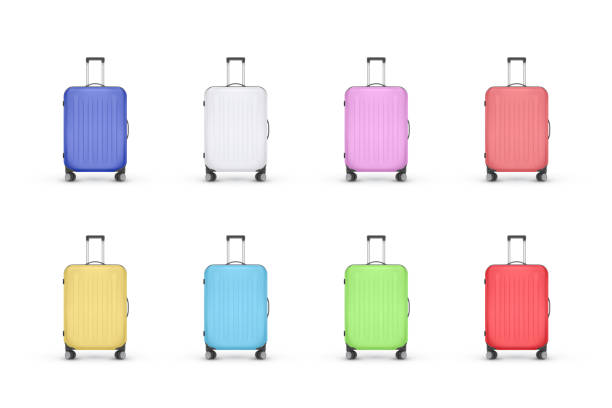 istock Set of realistic plastic suitcases. Travel bag isolated on white background. Vector Illustration 1250220873