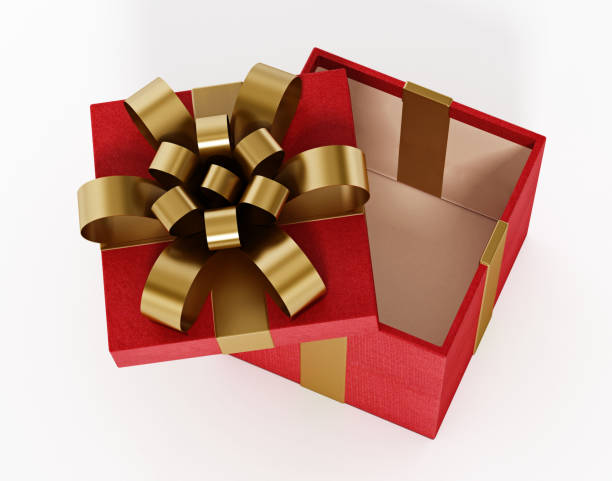 istock Red, white and golden colored giftbox with open lid 1250221383
