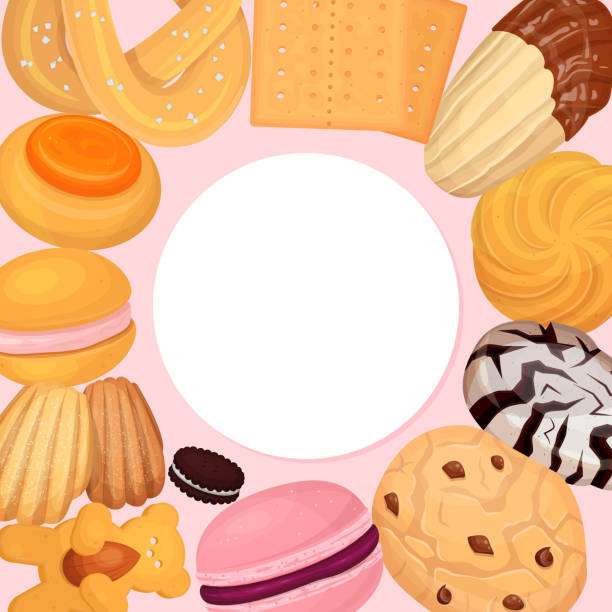 ilustrações, clipart, desenhos animados e ícones de cookies padrão de massa ilustração vetorial plana. rosquinha de biscoito doçura, delicioso doce, design para doces - shortbread caramel chocolate candy biscuit