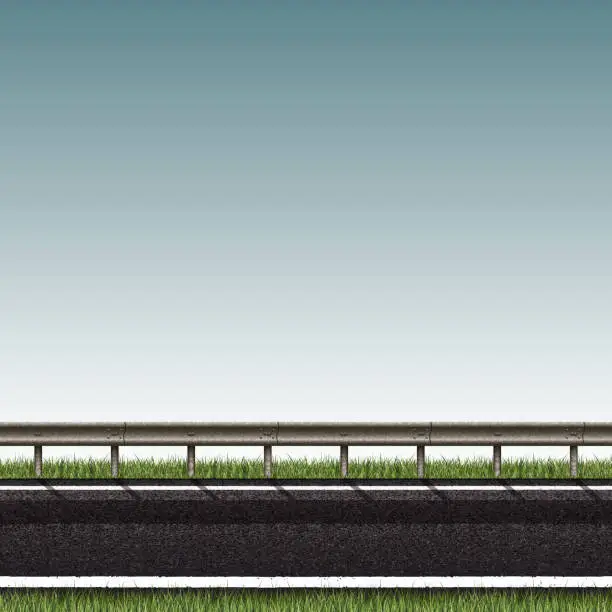 Vector illustration of Tileable banner with road, guard rail, grass and blue sky