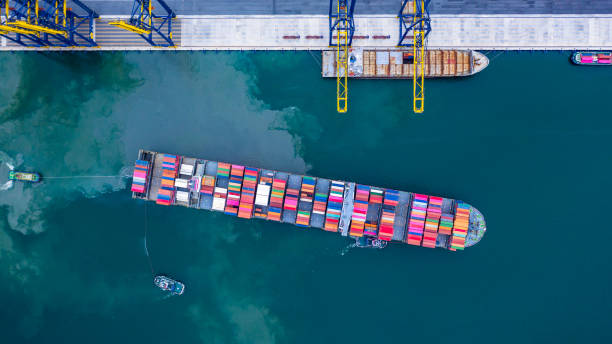 istock Container cargo ship, Freight shipping maritime vessel, Global business import export commercial trade logistic and transportation oversea worldwide by container ship freight cargo vessel boat. 1250231067