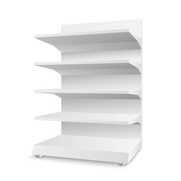 istock White empty store shelves isolated on a white background. Shelving for retail. Showcase template. Vector illustration 1250231151