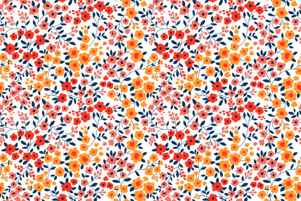 Seamless Floral pattern. Floral pattern. Pretty flowers on white background. Printing with small orange, red and pink flowers. Ditsy print. Seamless vector texture. Spring bouquet. landscape design stock illustrations