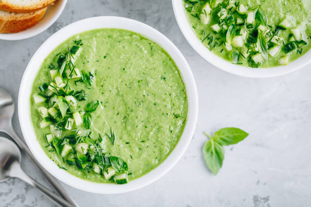 istock Cucumber Gazpacho. Green fresh cold summer soup. 1250232538