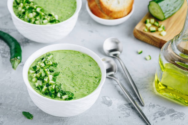 istock Cucumber Gazpacho. Green fresh cold summer soup. 1250233146