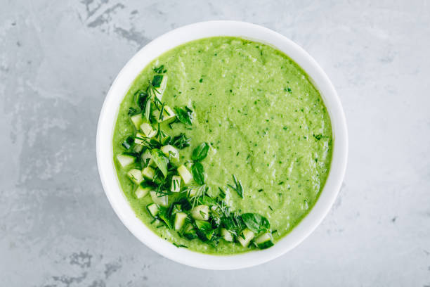 istock Cucumber Gazpacho. Green fresh cold summer soup. 1250233201