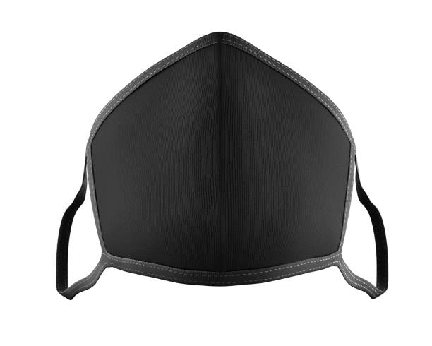 Black Face Mask Mockup bottom view, dark dust mask 3d rendering isolated on white background