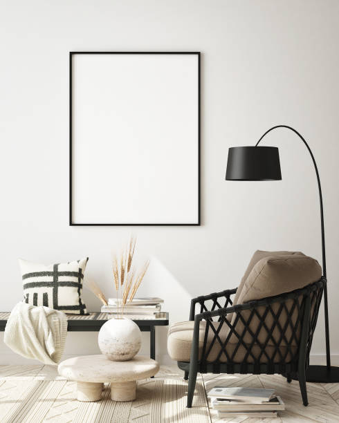 istock mock up poster frame in modern interior background, scandinavian style, 3D render 1250233409
