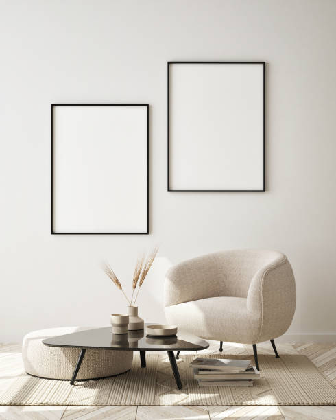 istock mock up poster frame in modern interior background, scandinavian style, 3D render 1250233437