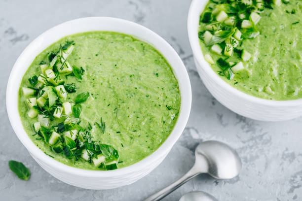 istock Cucumber Gazpacho. Green fresh cold summer soup. 1250233491