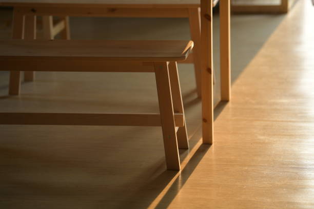 Close-up chair Bench in the morning light