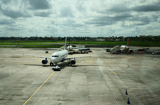 Airplane in airport runway