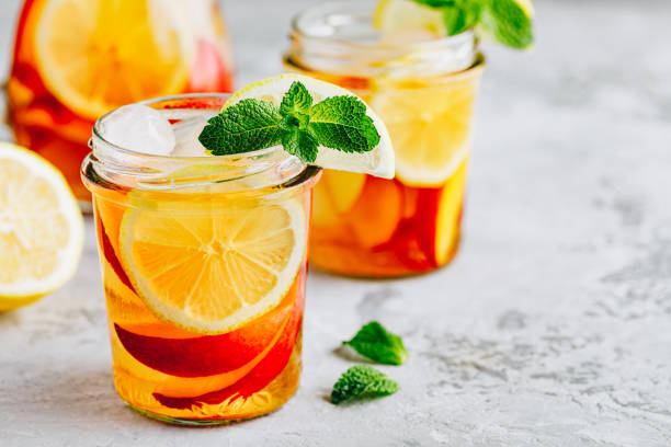istock Cold peach and lemon iced tea. Summer refreshing drink 1250233747