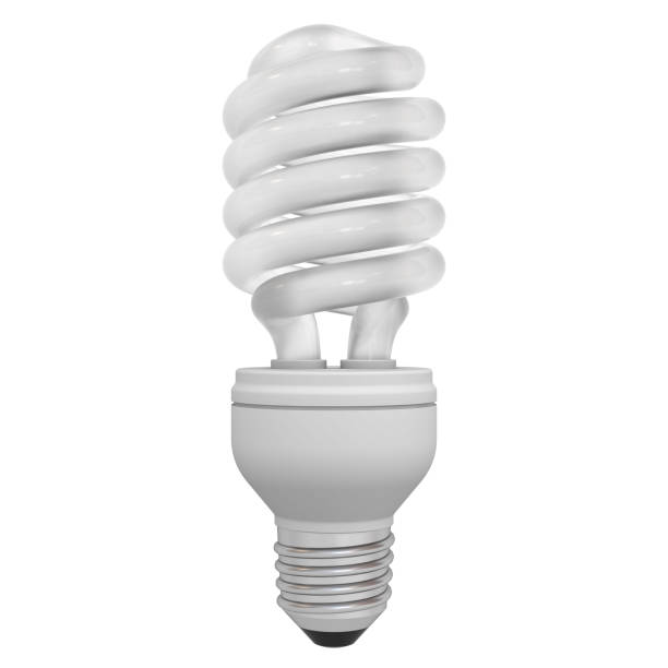 lâmpada fluorescente compacta de economia de energia isolada em fundo branco - lâmpada de poupança de energia - fotografias e filmes do acervo