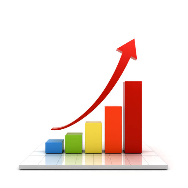 istock Business graph with red rising arrow over white background with reflection 1250236396