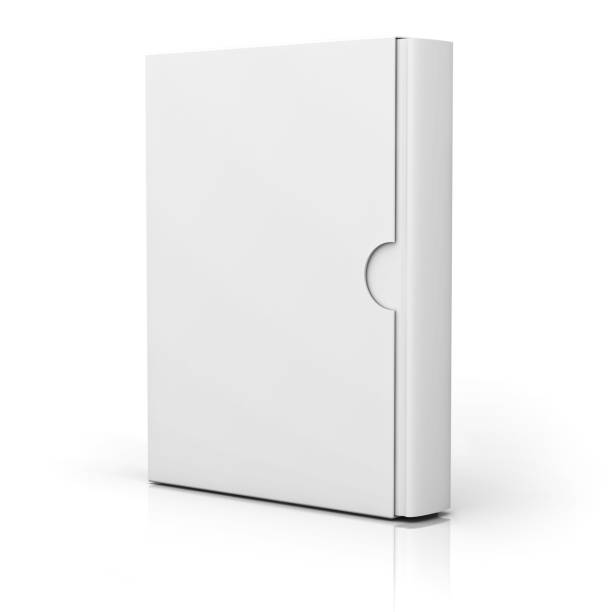 白い背景の上に反射して孤立した立っている空白の本のカバーケース - box white blank computer software ストックフォトと画像
