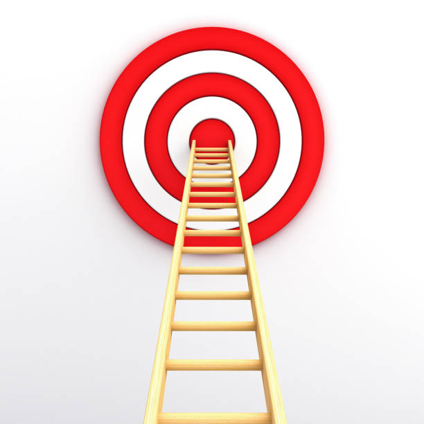 istock Ladder and goal target the business idea concept on white wall background with shadow 3D rendering 1250236943