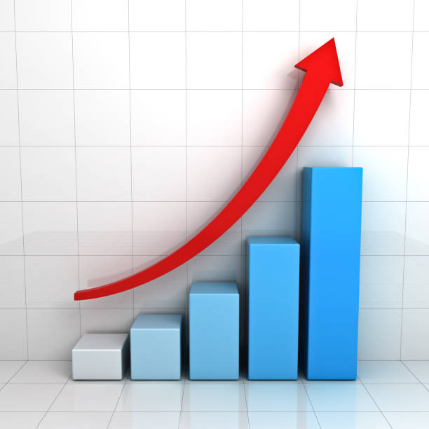 istock Business graph chart with red rising arrow over white background with reflection 1250237055