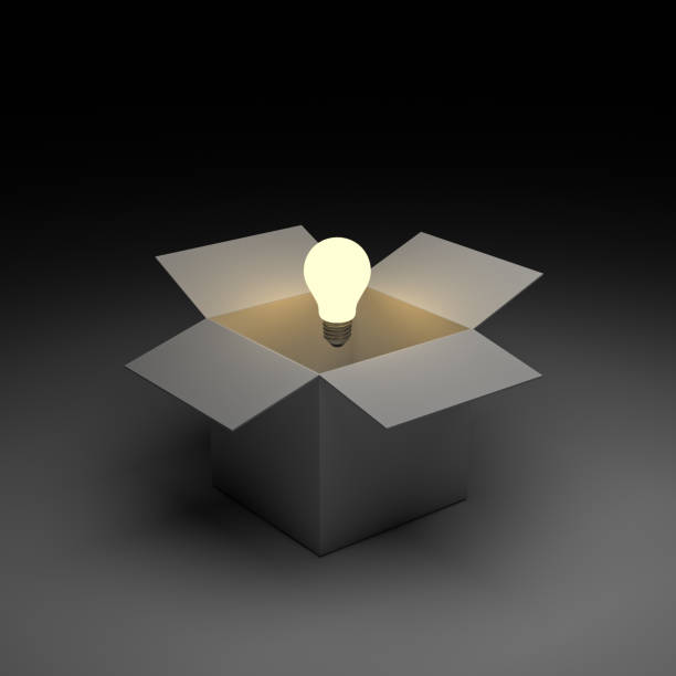 istock Think out of the box or thinking outside the box concept Glowing light bulb float over opened cardboard box 3D rendering 1250237188