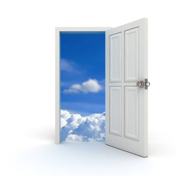 istock Open door to the sky isolated on white background 1250237196