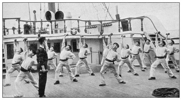 istock Antique photograph of British Navy and Army: Physical drill 1250237843