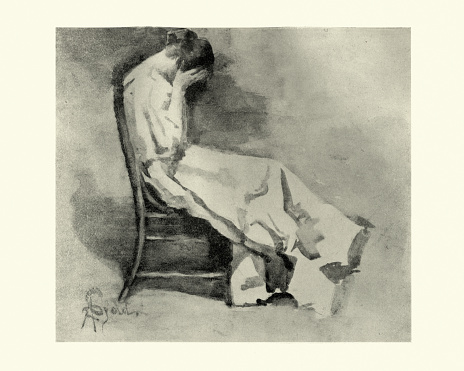 Vintage illustration of Study of Grief by Aline Szold, 1897, 19th Century.