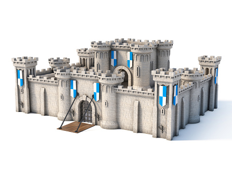 Middle ages castle, medieval fortress 3d rendering illustration