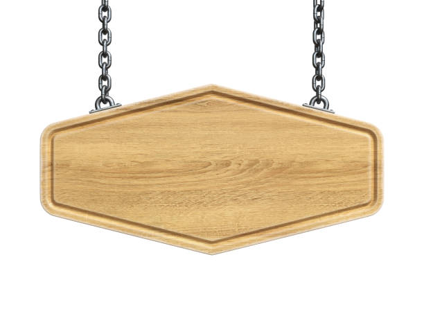 istock Wooden sign board hanging on a chains isolated on white background 3d rendering 1250238727