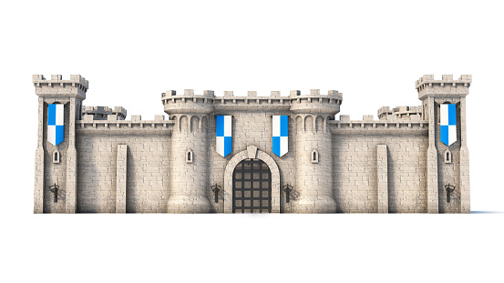 Middle ages fortress, medieval fortification 3d rendering illustration