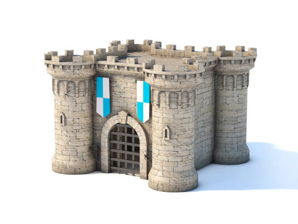 Middle ages fortress, medieval towers 3d rendering illustration