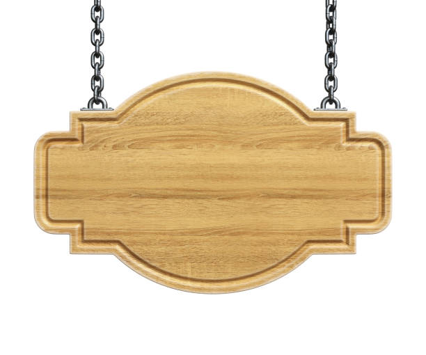 istock Wooden sign board hanging on a chains isolated on white background 3d rendering 1250238990