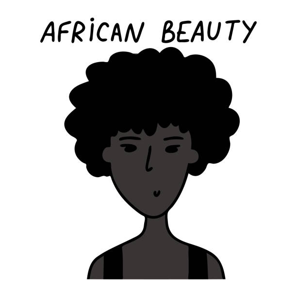 白い背景に隔離されたアフリカ系アメリカ人の若い女性の肖像画。肌の色が濃い人に対する寛容な態度。皮膚と髪の民族的特徴 - white background human face female head and shoulders点のイラスト素材／クリップアート素材／マンガ素材／アイコン素材