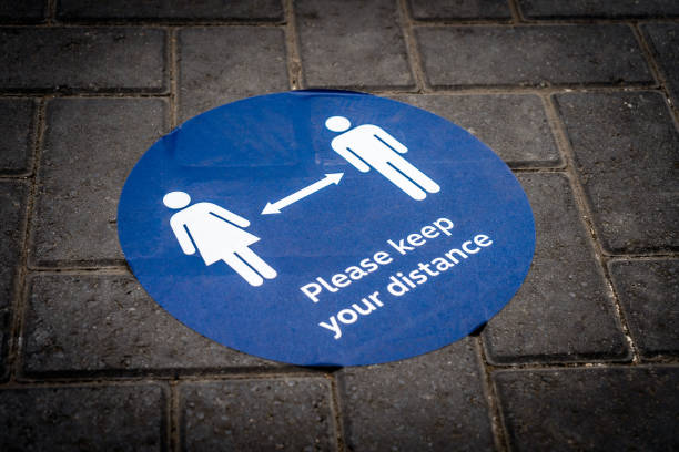 Covid-19 social distancing notice disk on ground