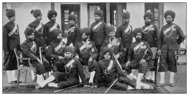 Antique photograph of British Navy and Army: Bombay infantry, Baluch Battalion Antique photograph of British Navy and Army: Bombay infantry, Baluch Battalion indian soldier stock illustrations