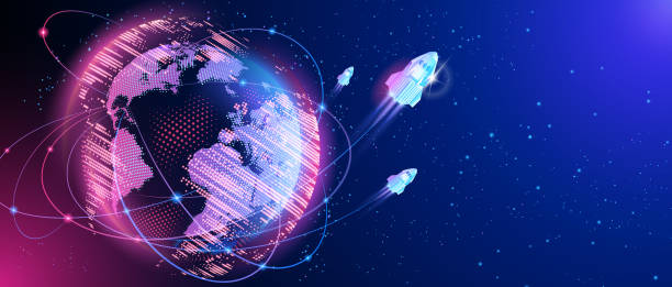 istock Launcher Dragon crew starts from Cape Canaveral. Global World Wide Web. Planet Earth. Technologies and communications.Map of the planet. World map. Global social network. Future. Vector. 1250245733