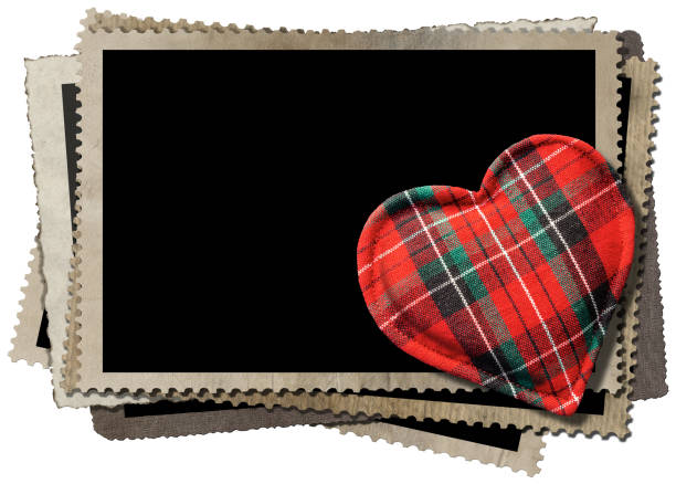 istock Stack of old vintage photo frames and a fabric heart shape 1250248580