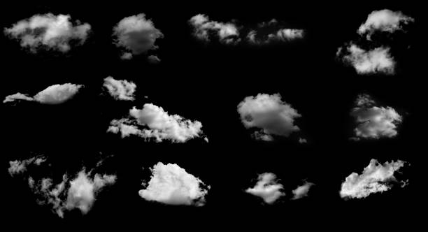 istock Set of clouds isolated on black background 1250250187