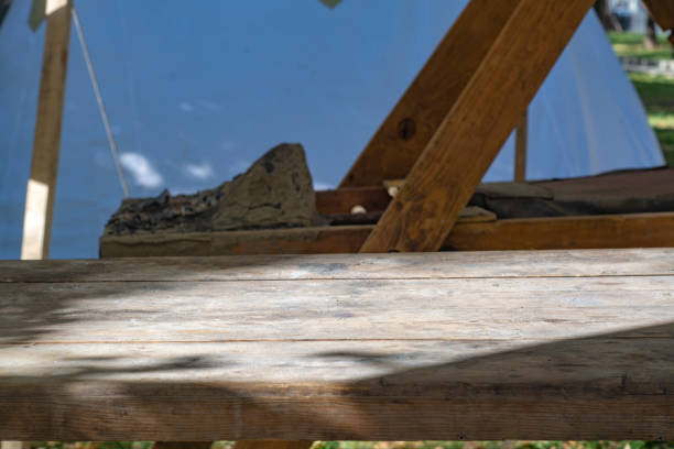 istock Wooden tabletop on bright sun 1250250284